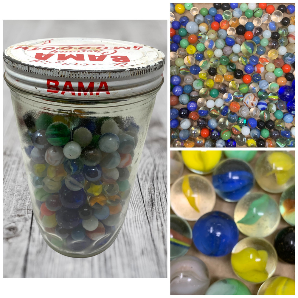Vintage Estate Marble Lot Bama Peanut Butter Jar American Machine Made Akro 3#